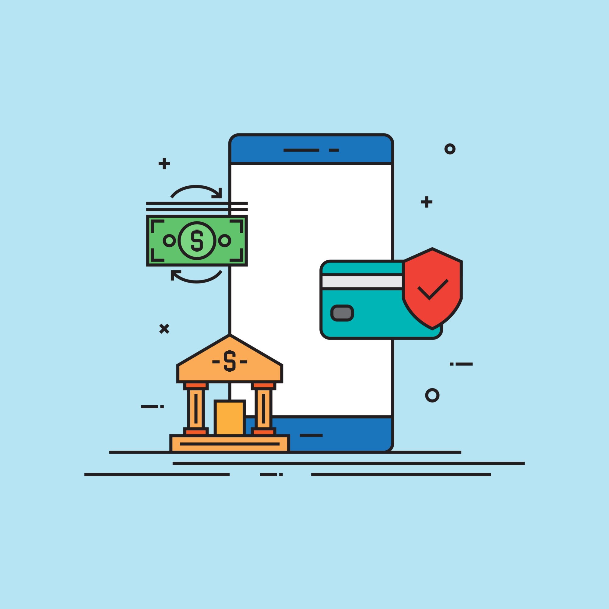 MOBILE BANKING CONCEPT FLAT LINE DESIGN